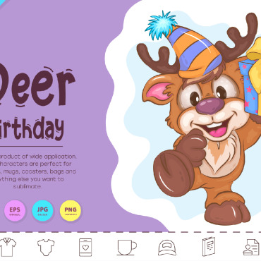 Deer Birthday Vectors Templates 312491