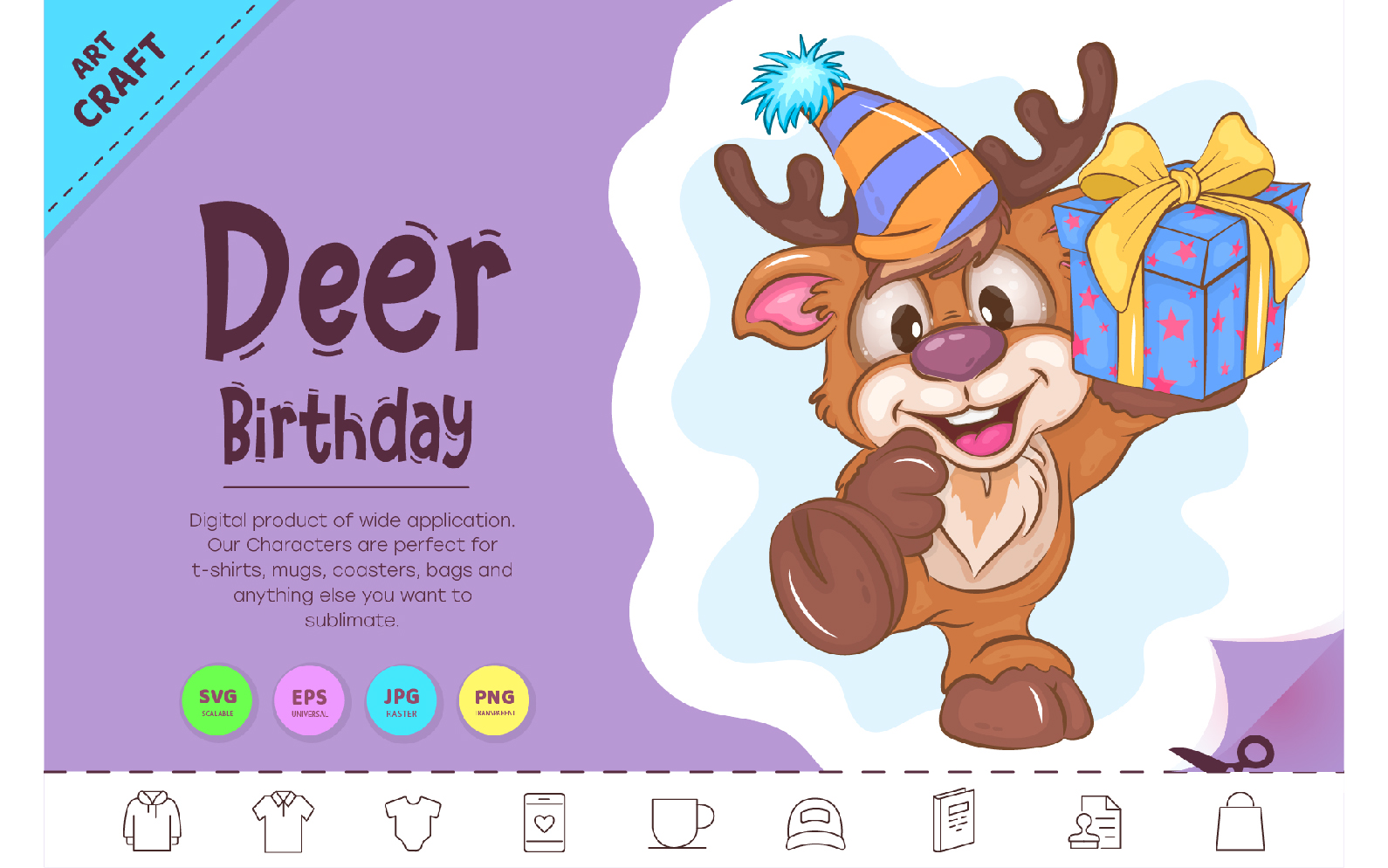 Cartoon Deer Birthday. Clipart