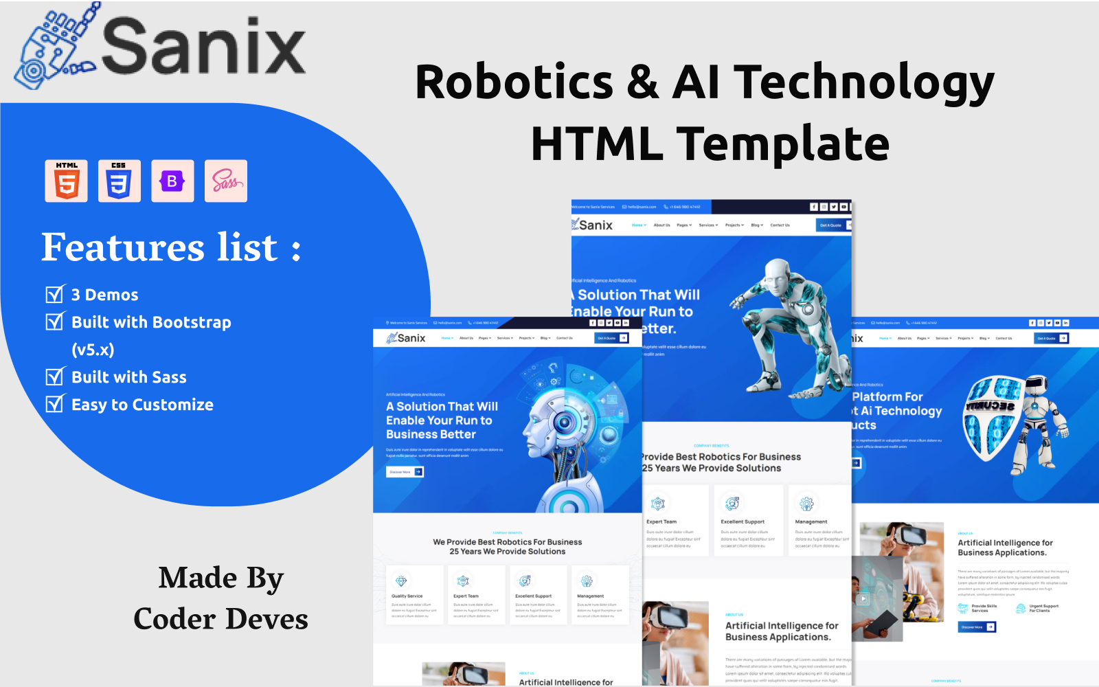 Sanix - Robotics & AI Technology HTML Template + RTL Supported