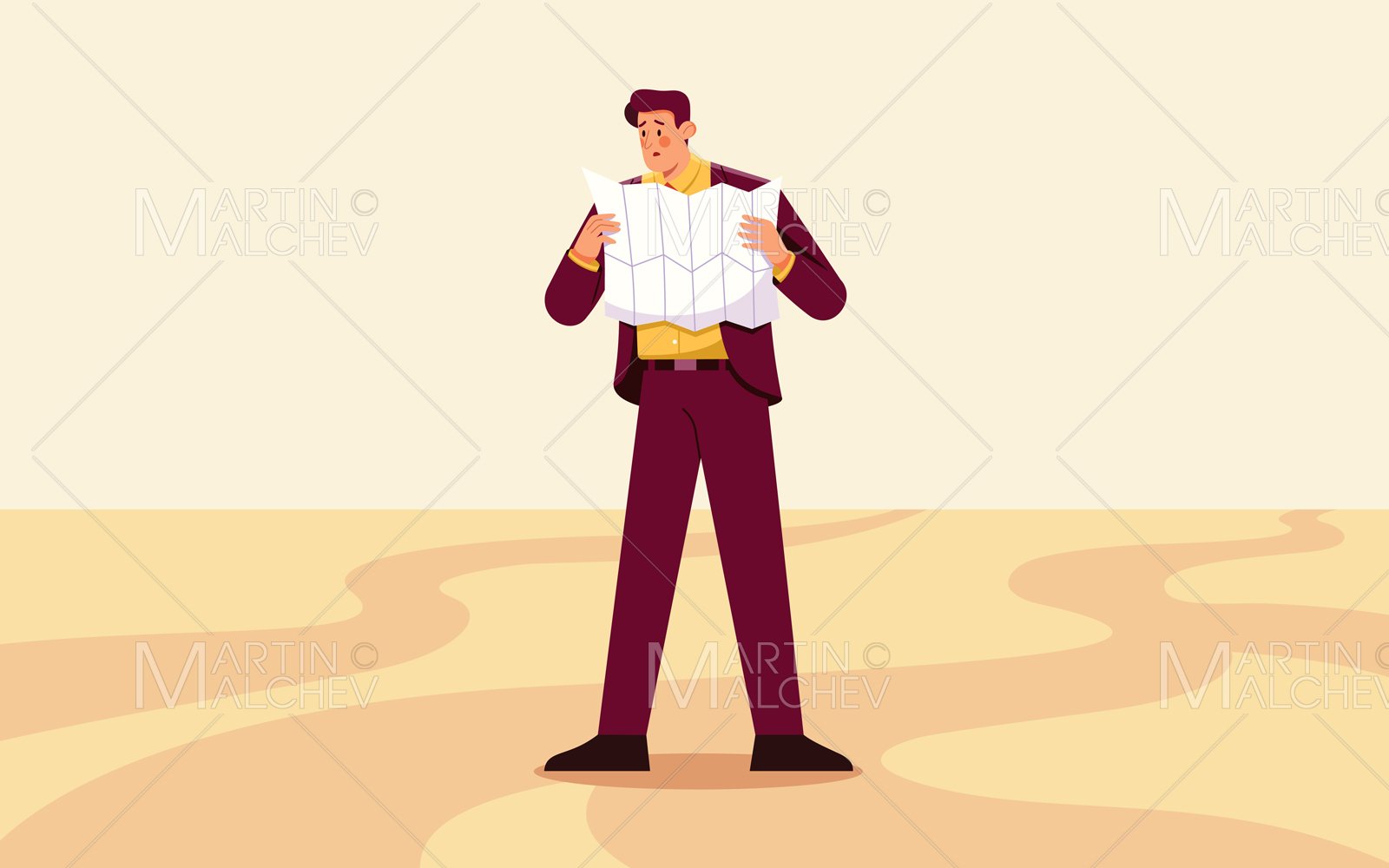 Businessman Reading Map Vector Illustration