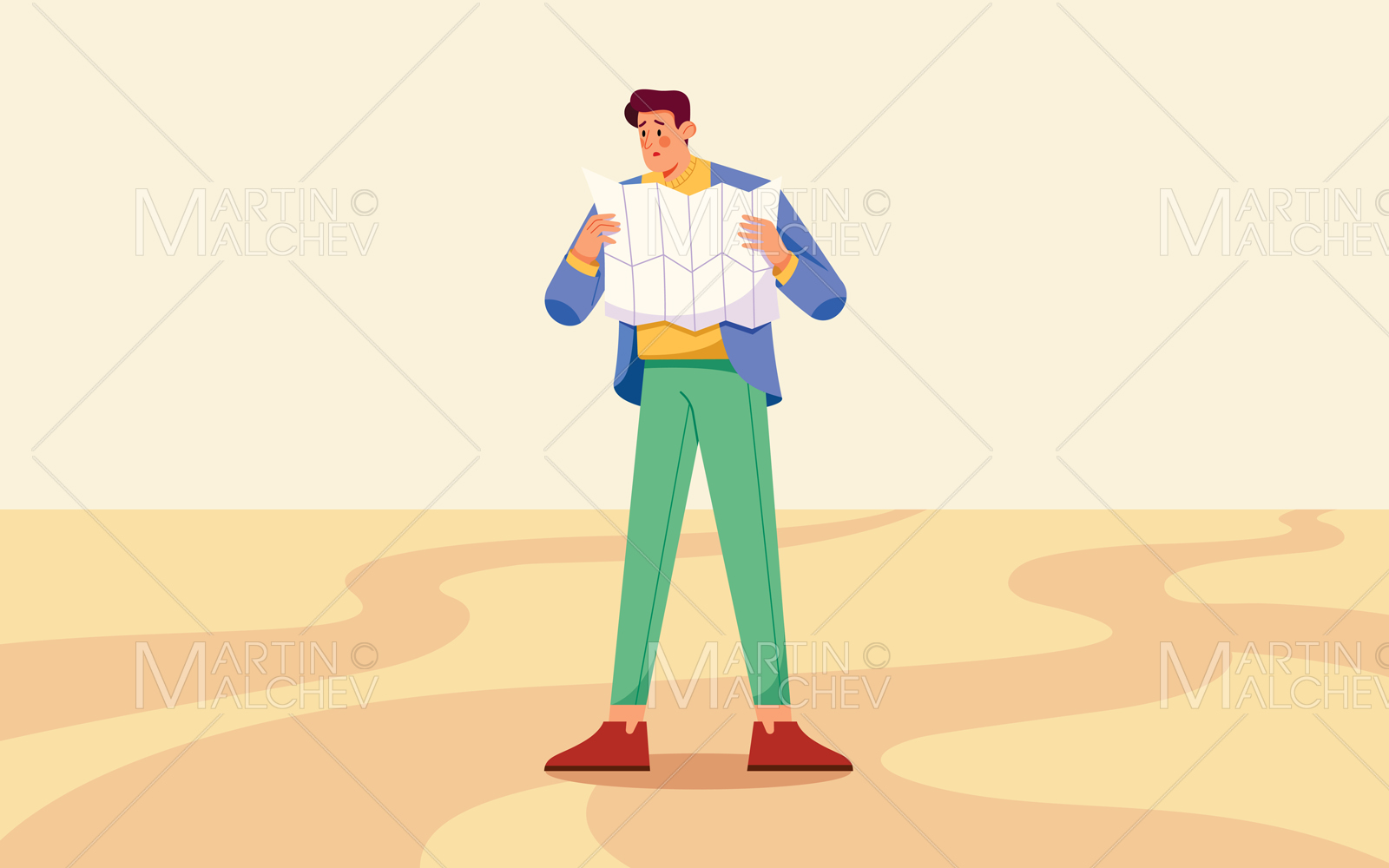 Man Reading Map Vector Illustration