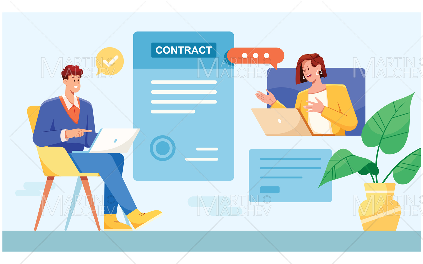 Signing Contract Online Vector Illustration