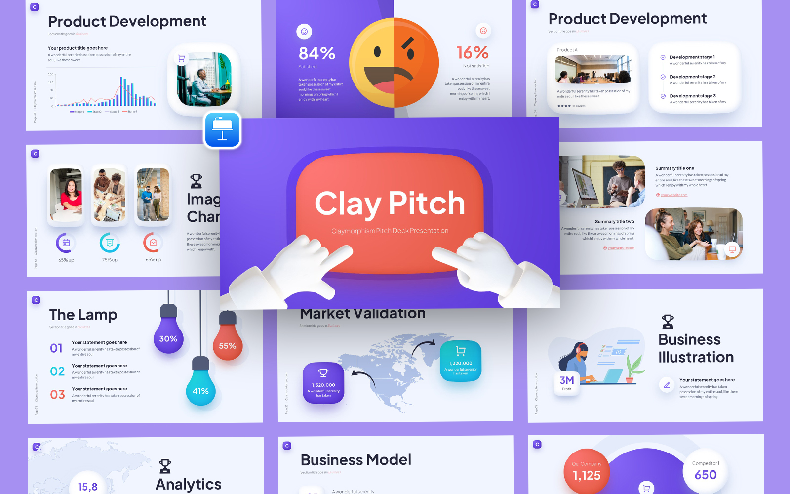 Business Claymorphism Pitch Deck Keynote Template