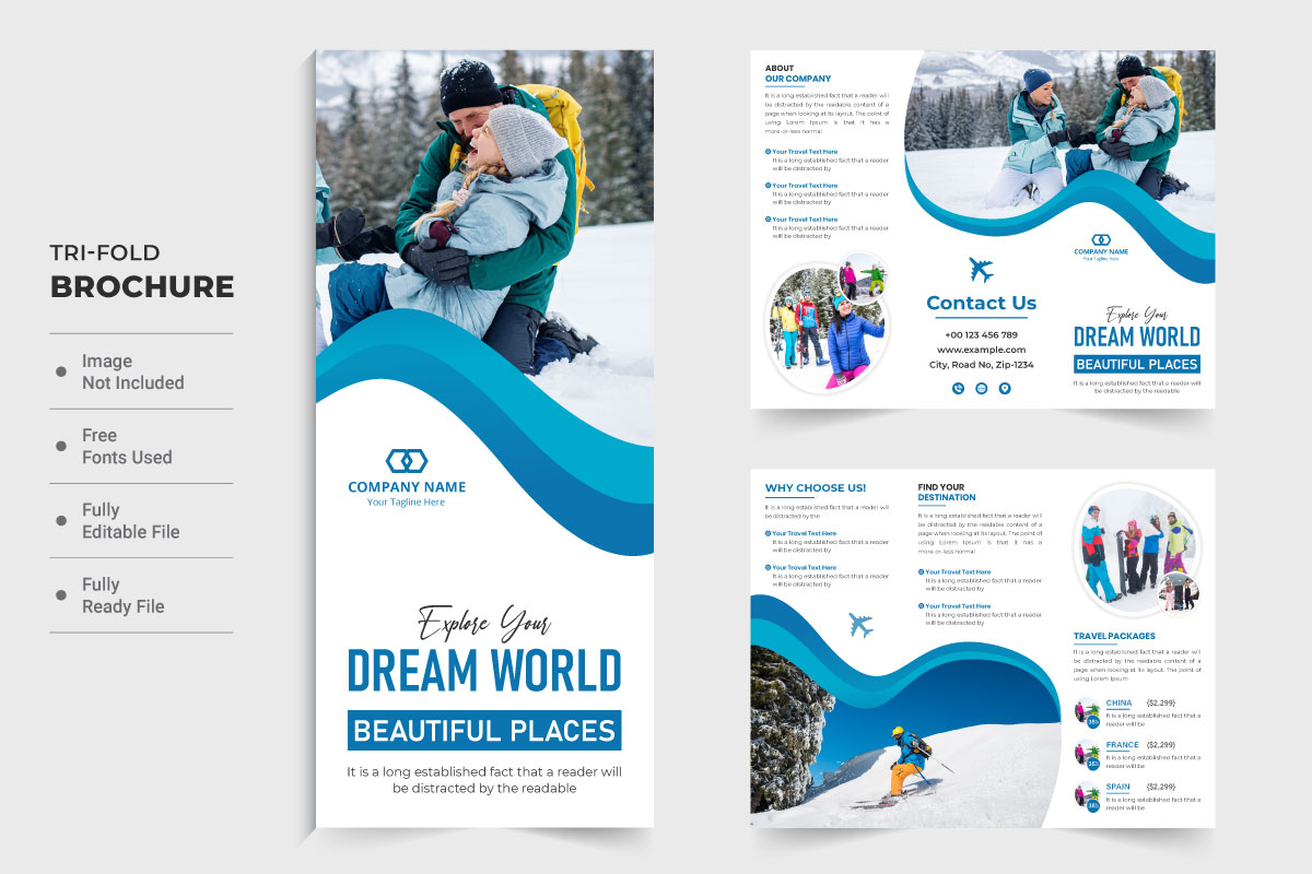 Travel business trifold brochure vector