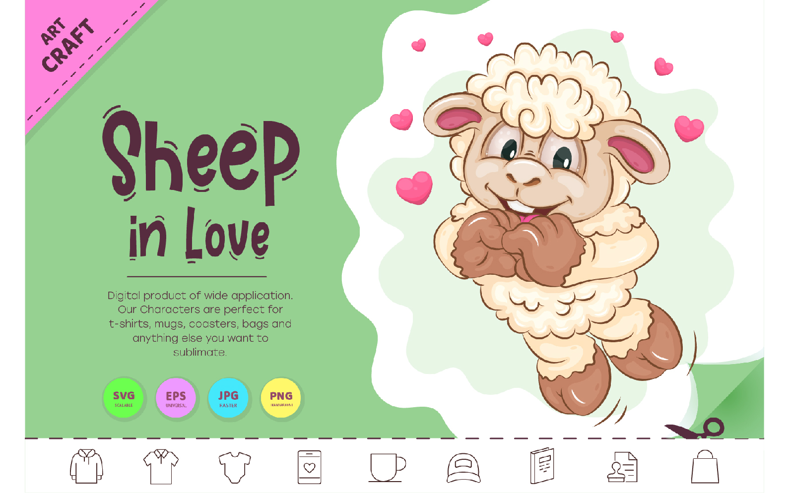 Cartoon Sheep in Love. Clipart.