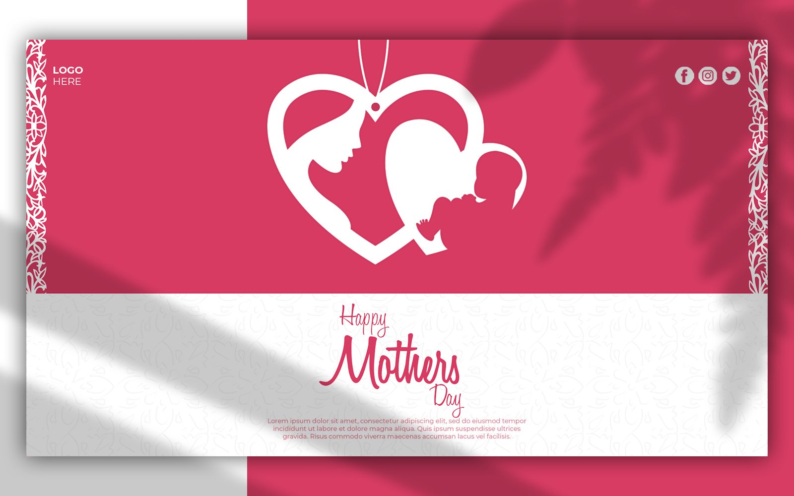 Happy Mothers Day Social Media Banner Post with lovely mom and baby