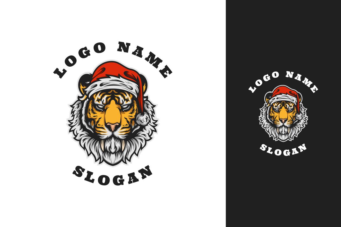 Santa Tiger Emblem Graphic Logo Design