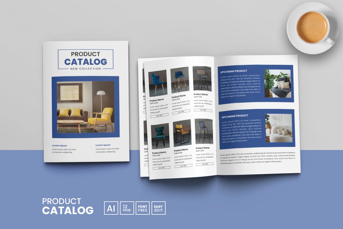 Product catalog template and catalogue layout design or business brochure