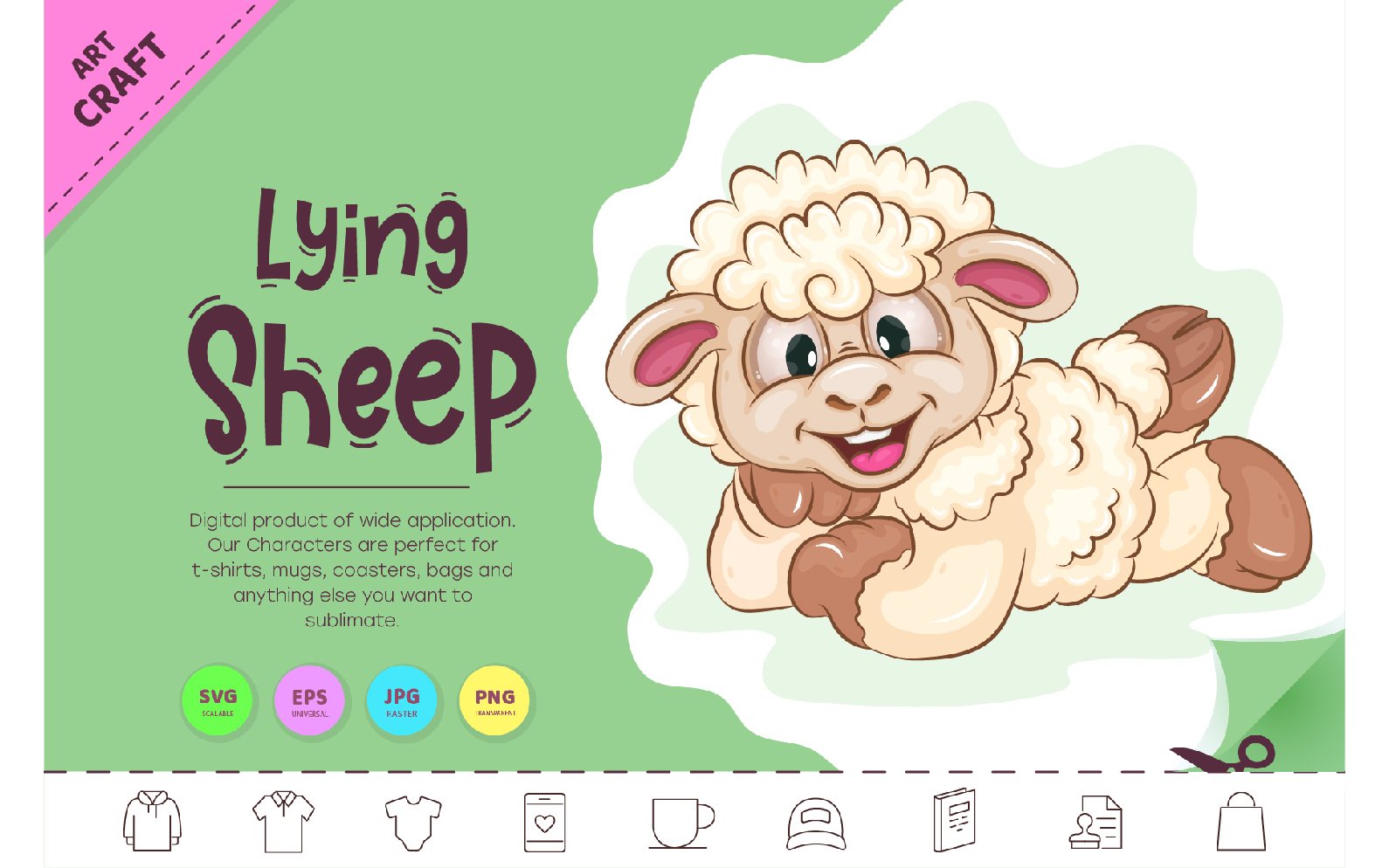 Lying Cartoon Sheep. Clipart.