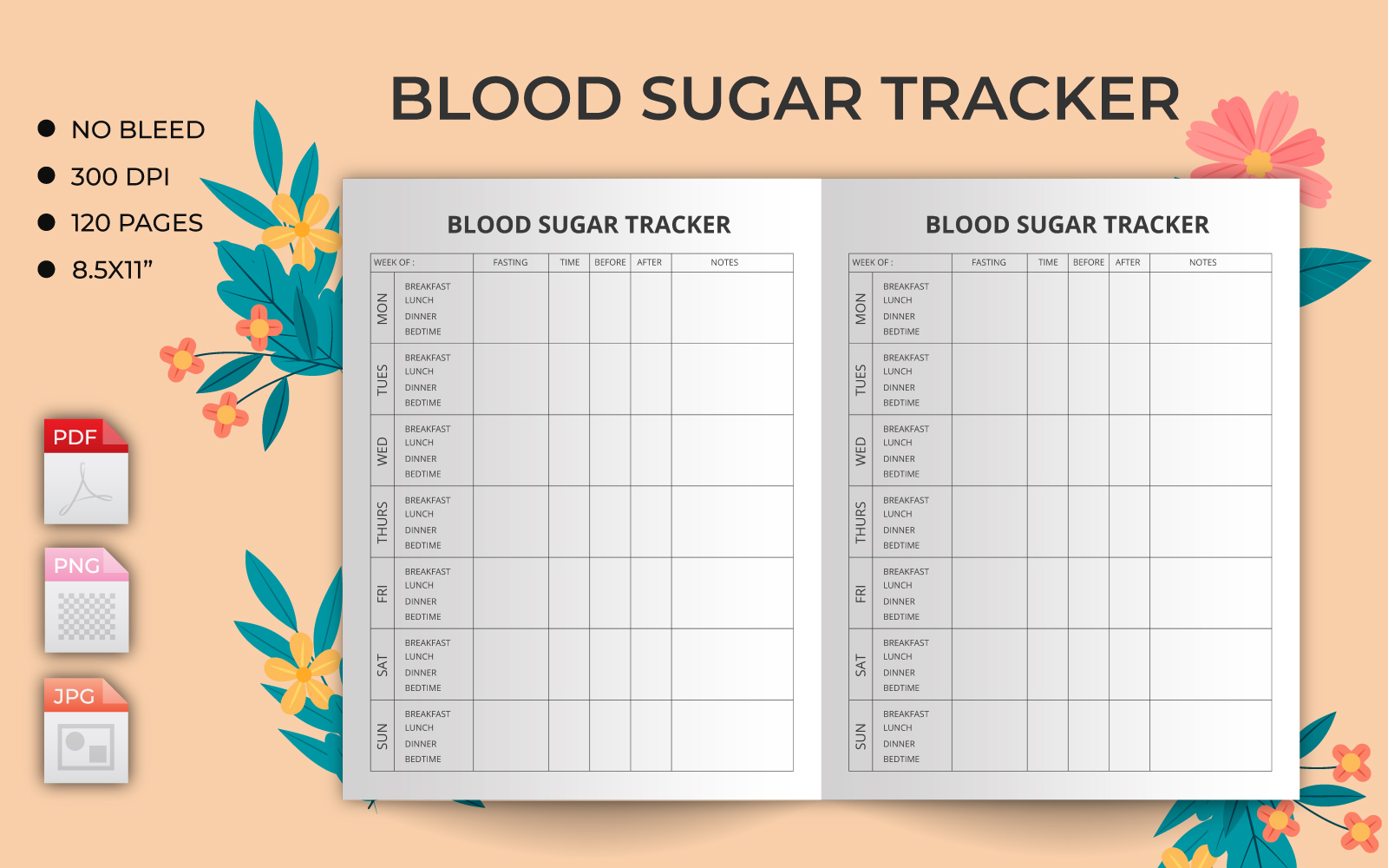 Blood sugar & meal planner Kdp Interior. This is KDP Interior is 100% tested on Amazon KDP