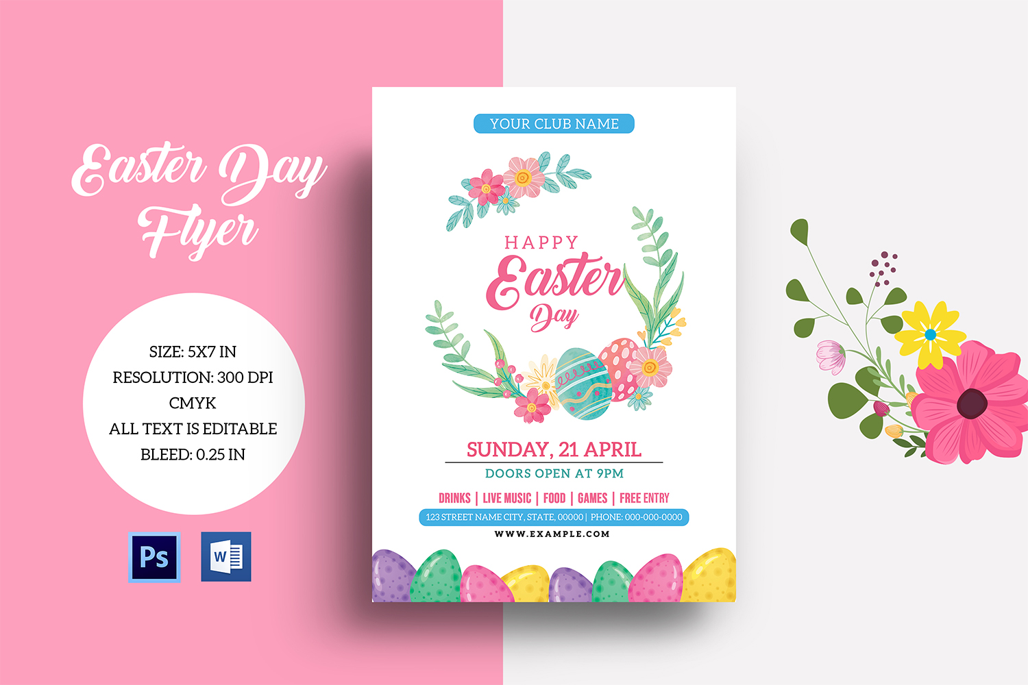 Printable Easter Party Invitation Flyer, Ms Word, Psd and Canva