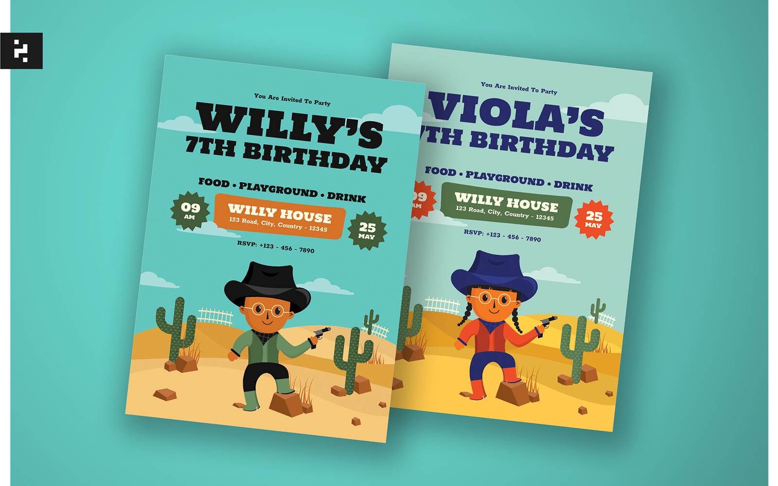 Kids Birthday Invitation - Cowboy Theme