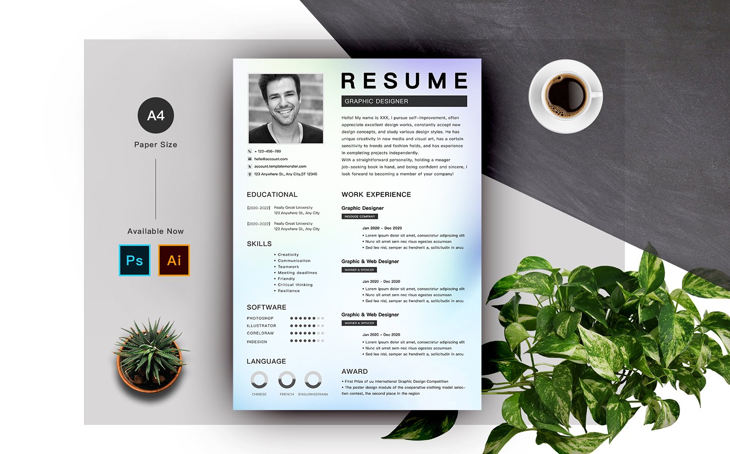 Modern Minimalist Resume with Gradient Colors