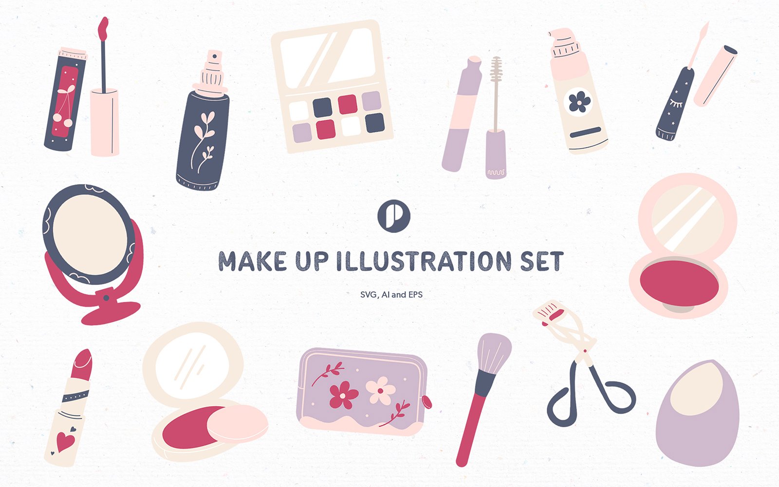 Handdrawn make up illustration set