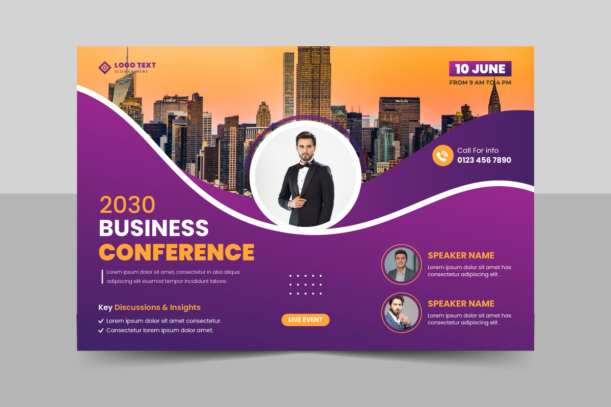 Corporate business conference or webinar horizontal flyer template and invitation banner design