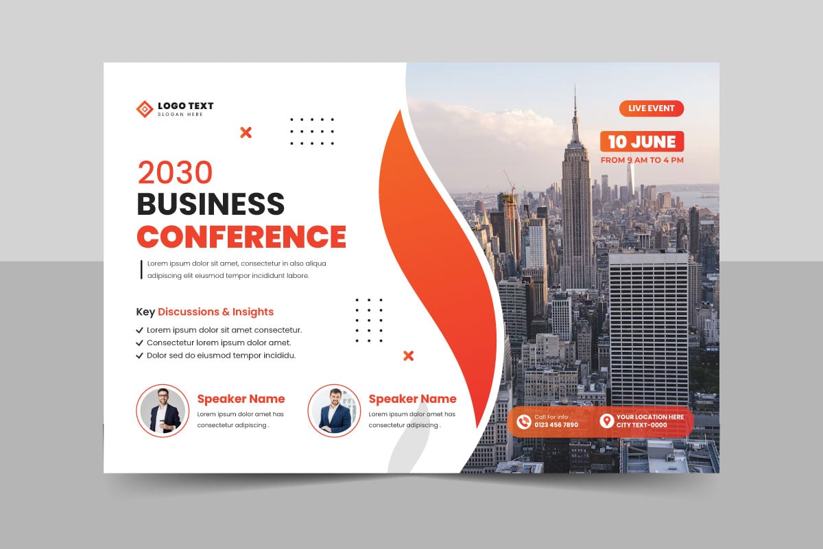 Corporate business conference or webinar horizontal flyer template and invitation banner
