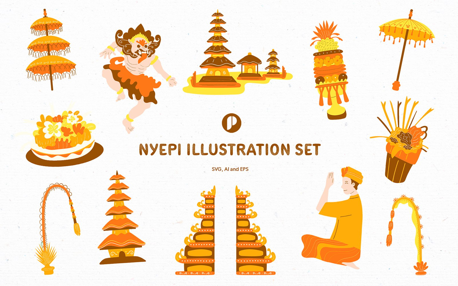 Orange nyepi illustration set