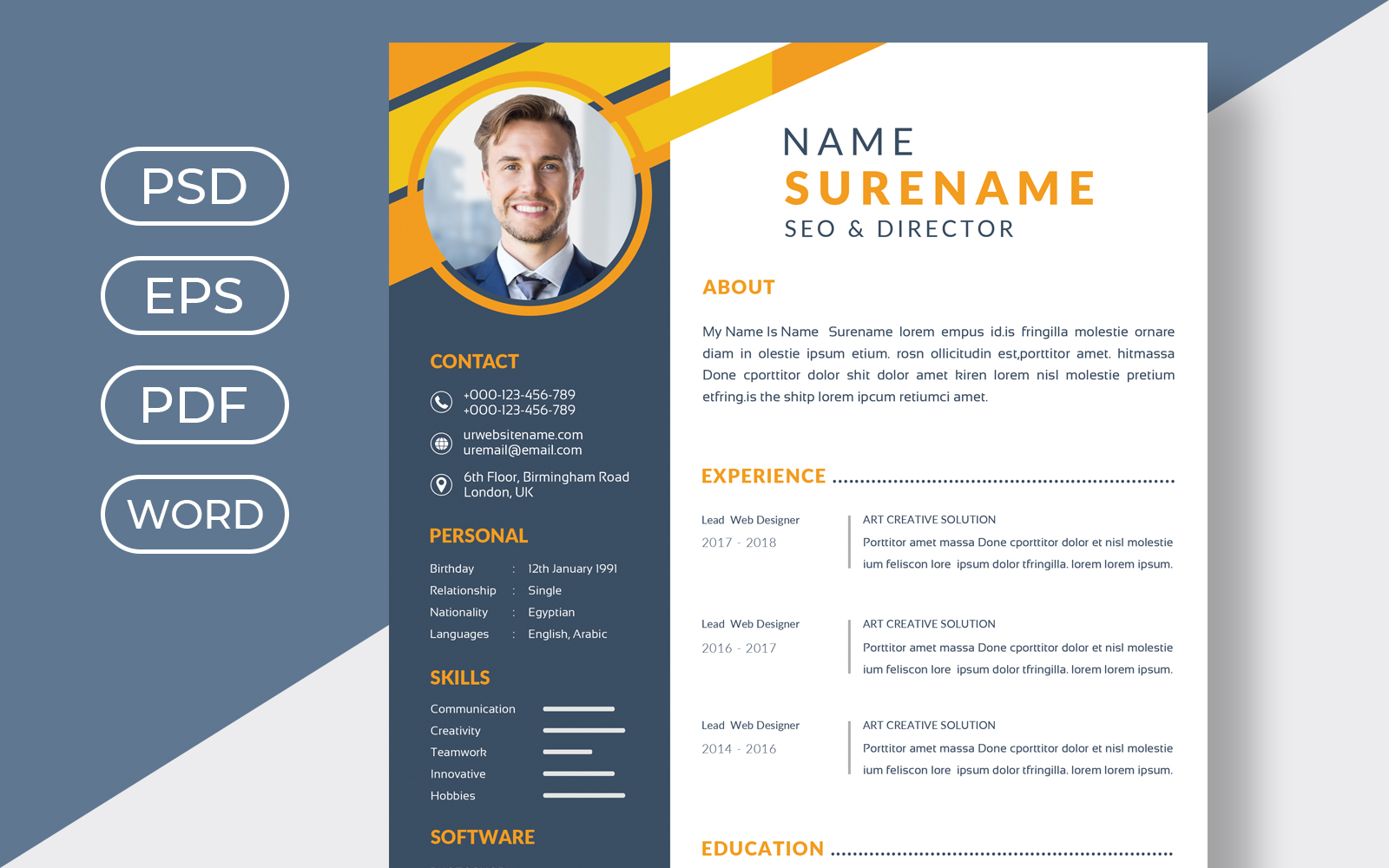 Modern Cv Resume Psd Template