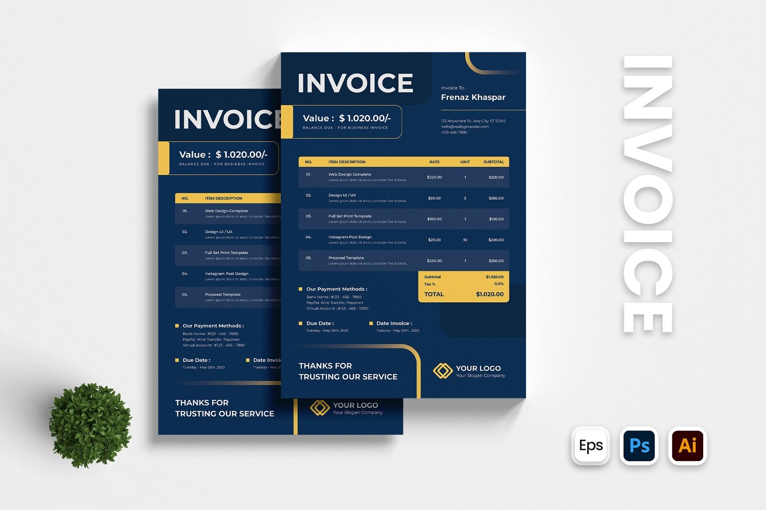 Blue Yellow Invoice Template