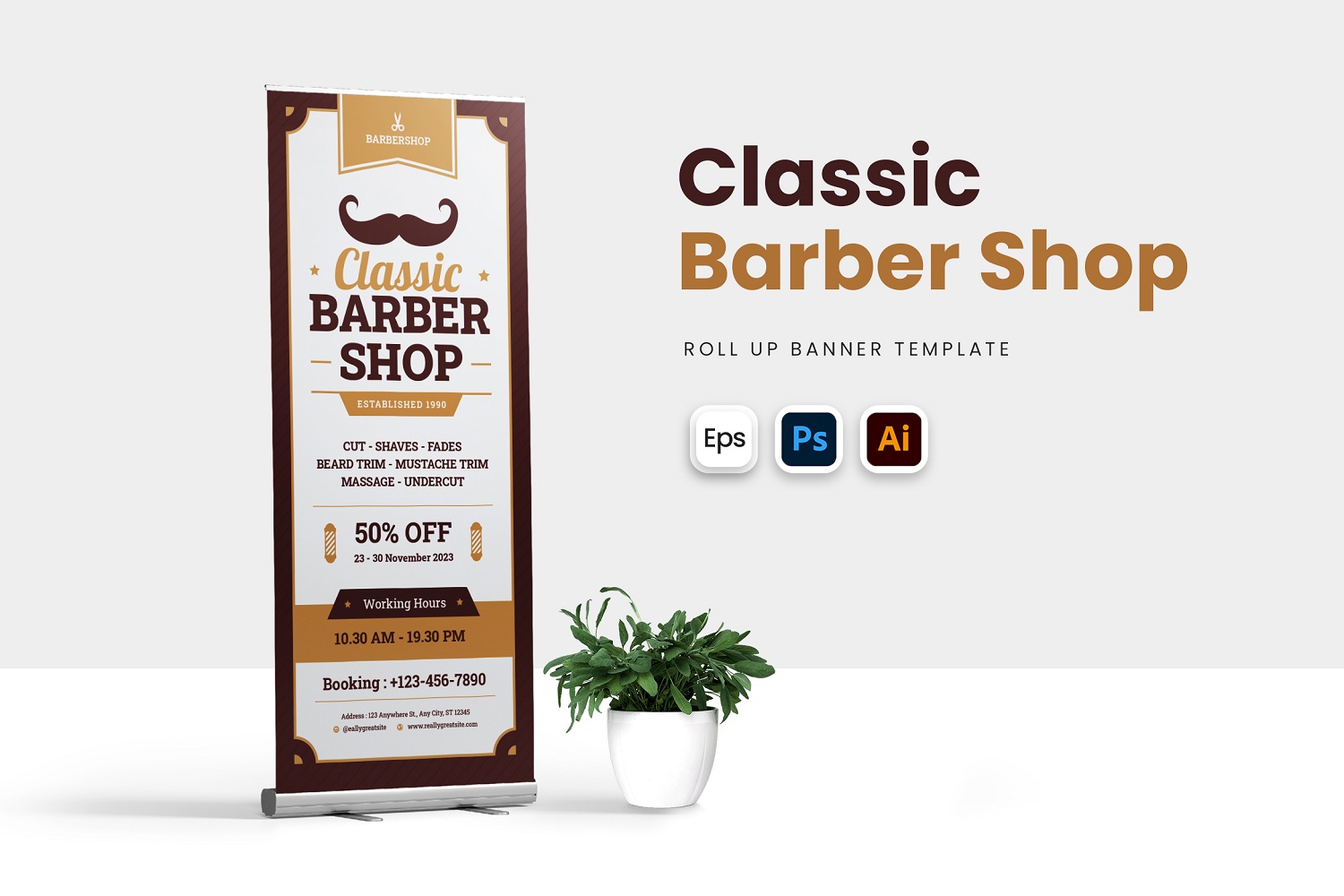 Classic Barbershop Roll Up Banner