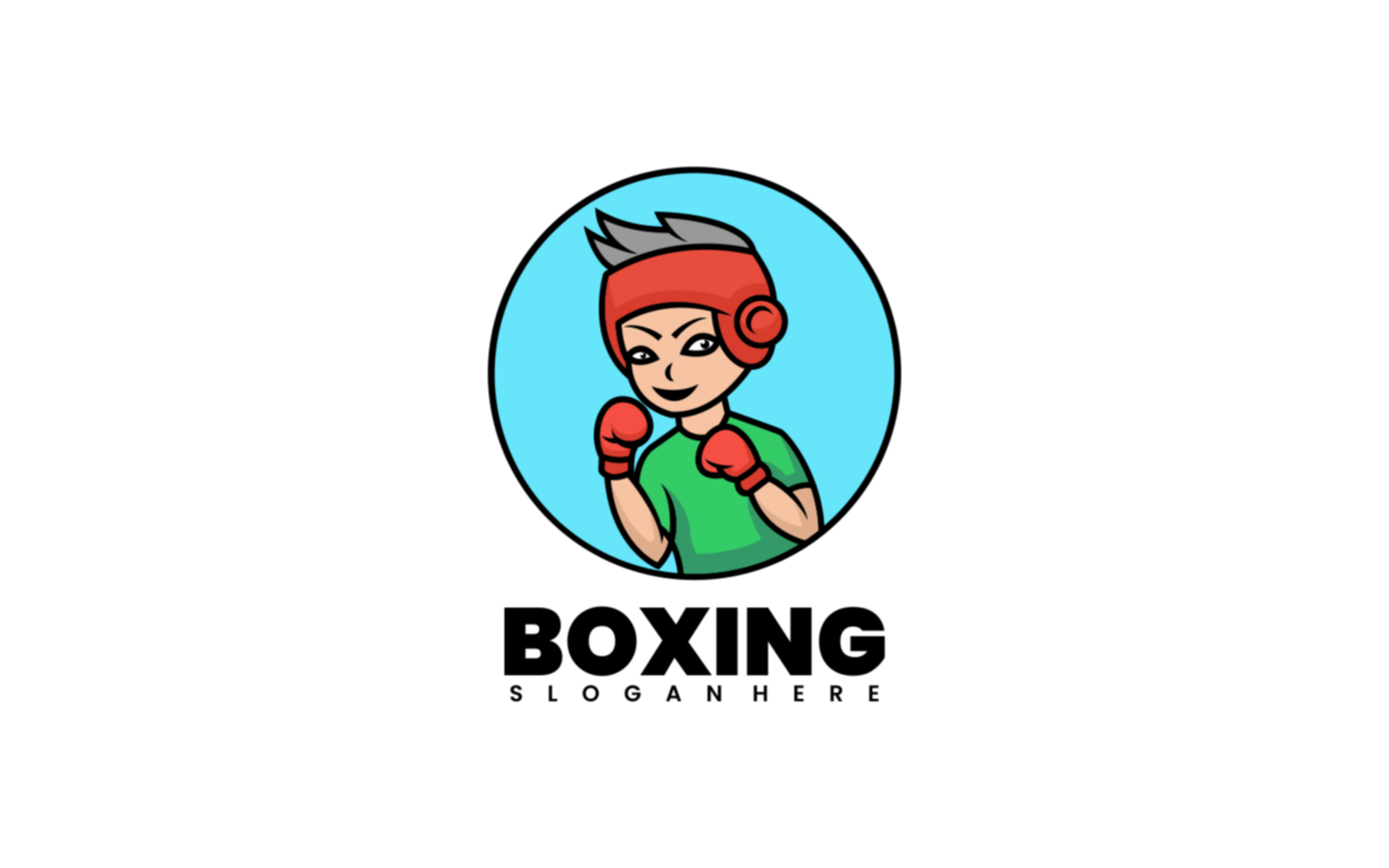 Boy Boxing Cartoon Logo Style