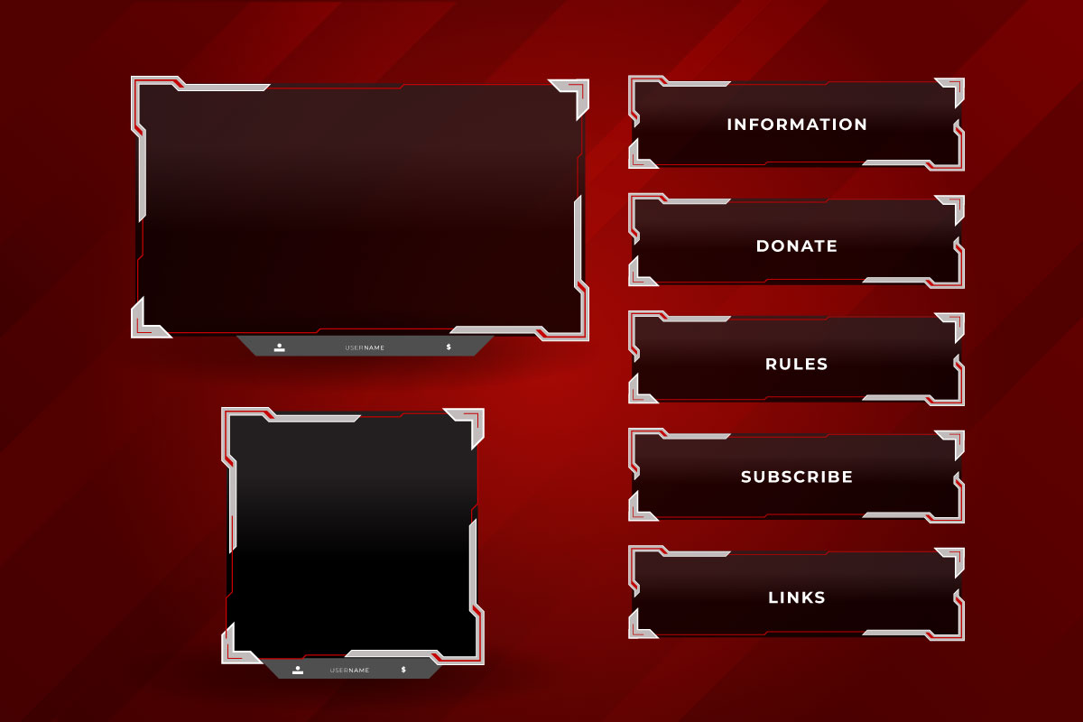 live stream  gameing  panel template with game screen, live chat and webcam frames