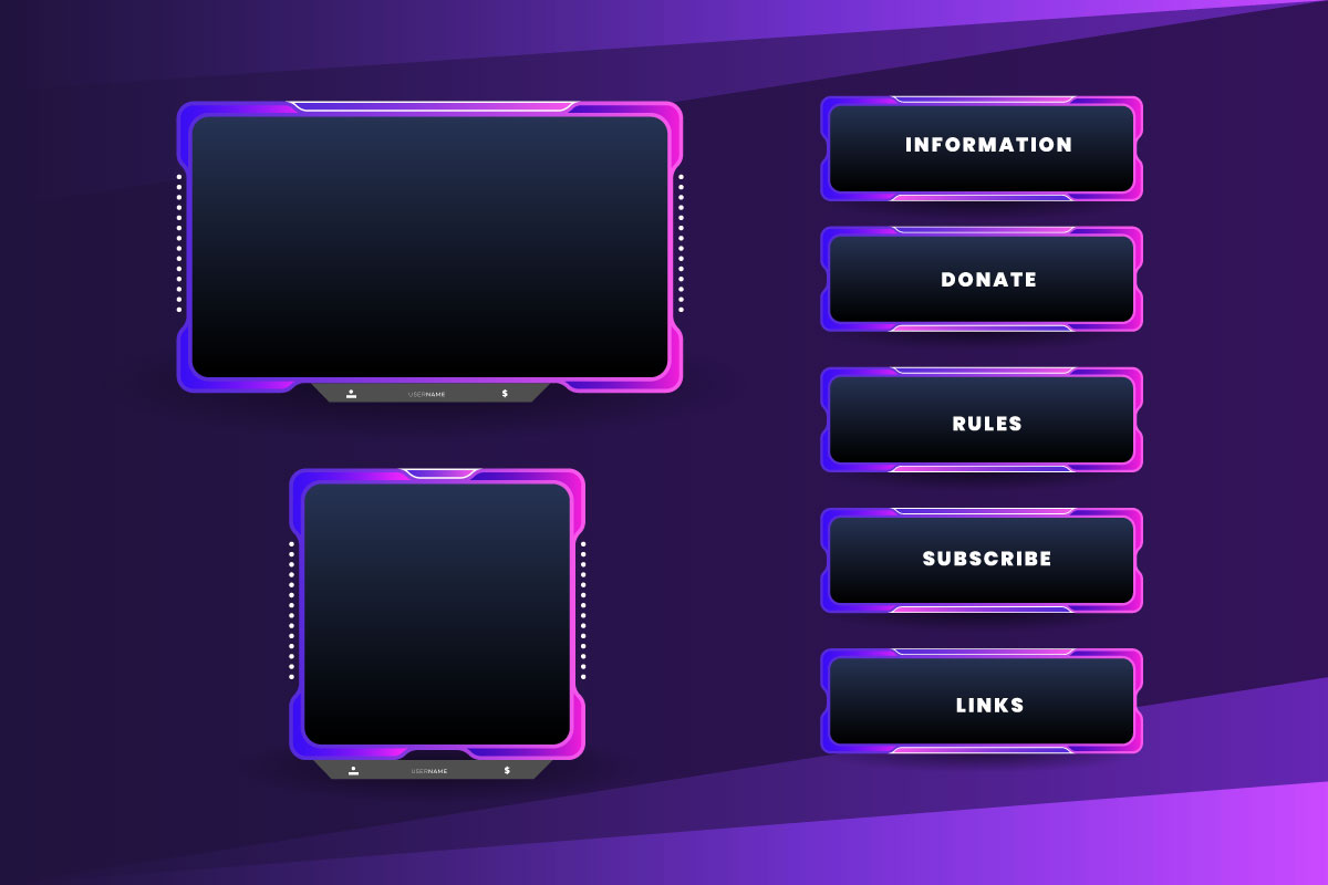live stream  gameing  panel template with game screen, live chat and webcam  design