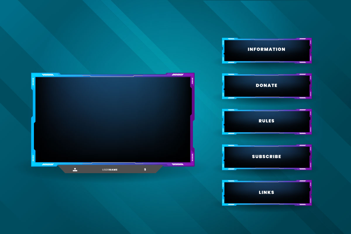 live stream  gameing  panel  template  design with game screen, live chat and webcam frames