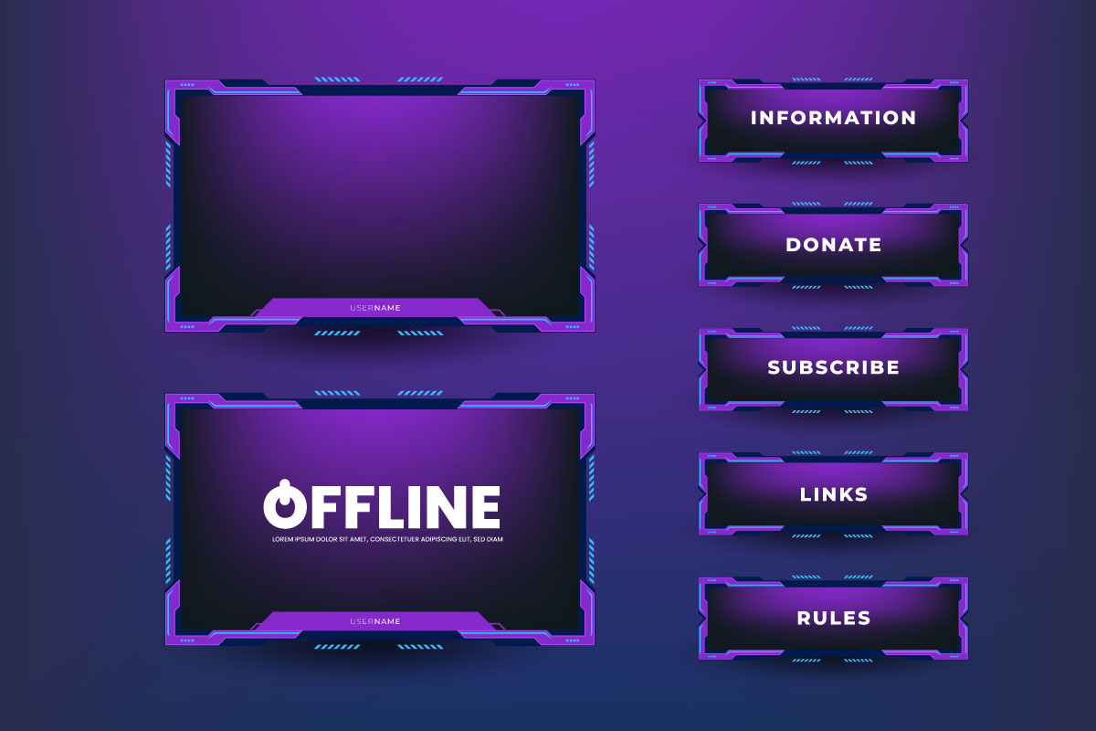 live stream  gameing  panel template with game screen design , live chat and webcam frames