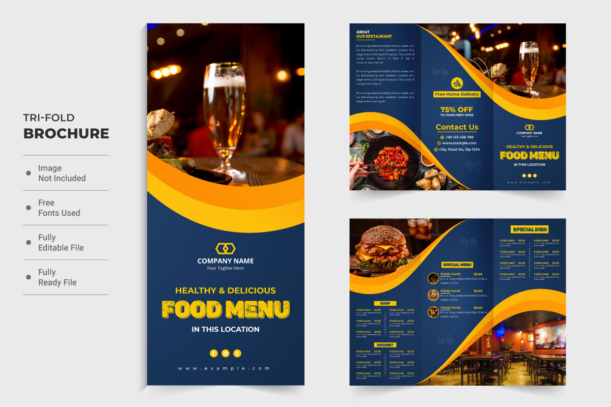 Restaurant menu tri fold brochure vector