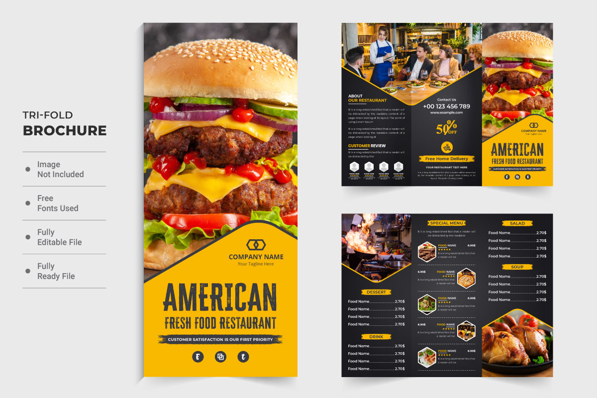 Restaurant promotion tri fold brochure