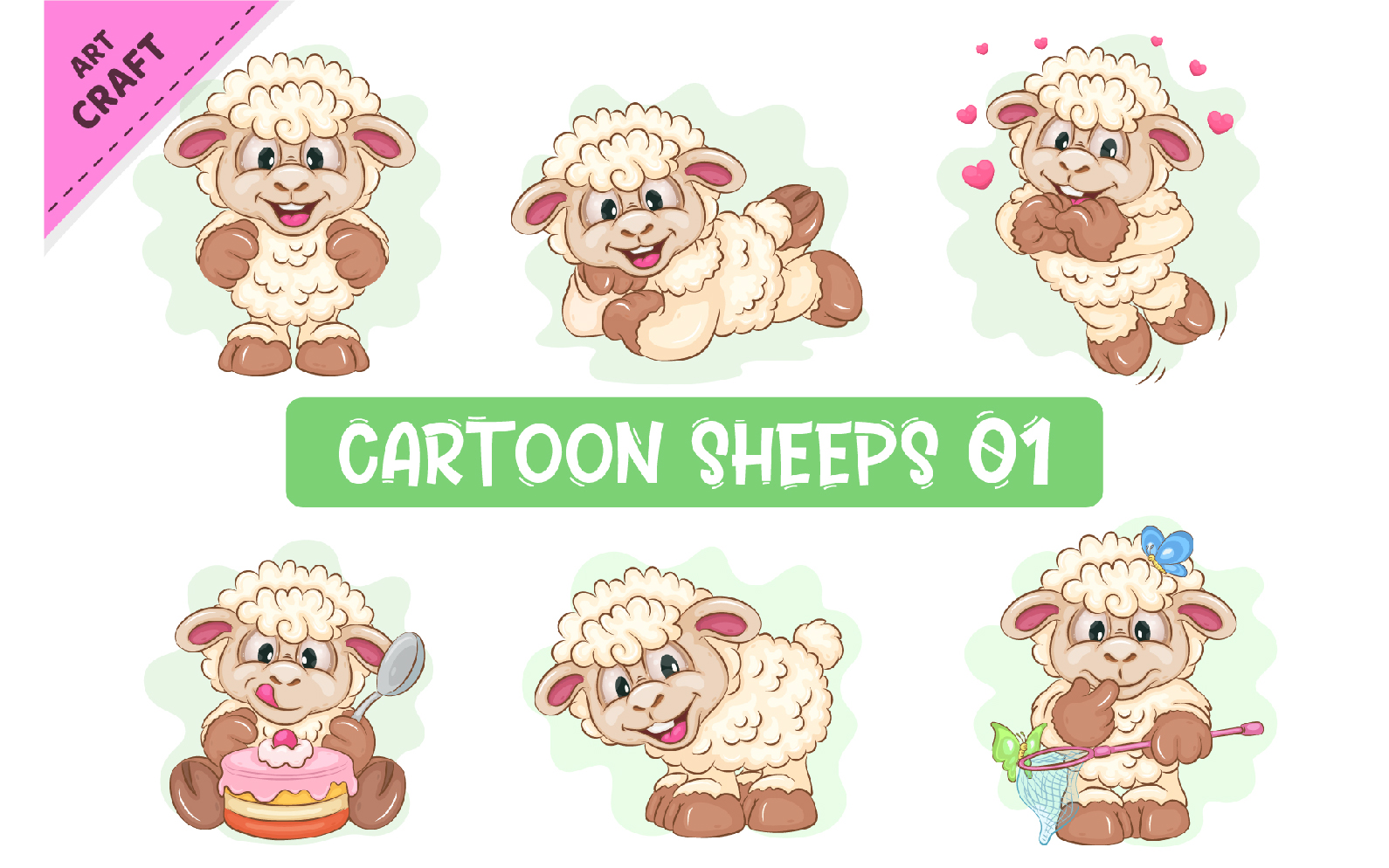 Set of Cartoon Sheeps 01. Clipart.
