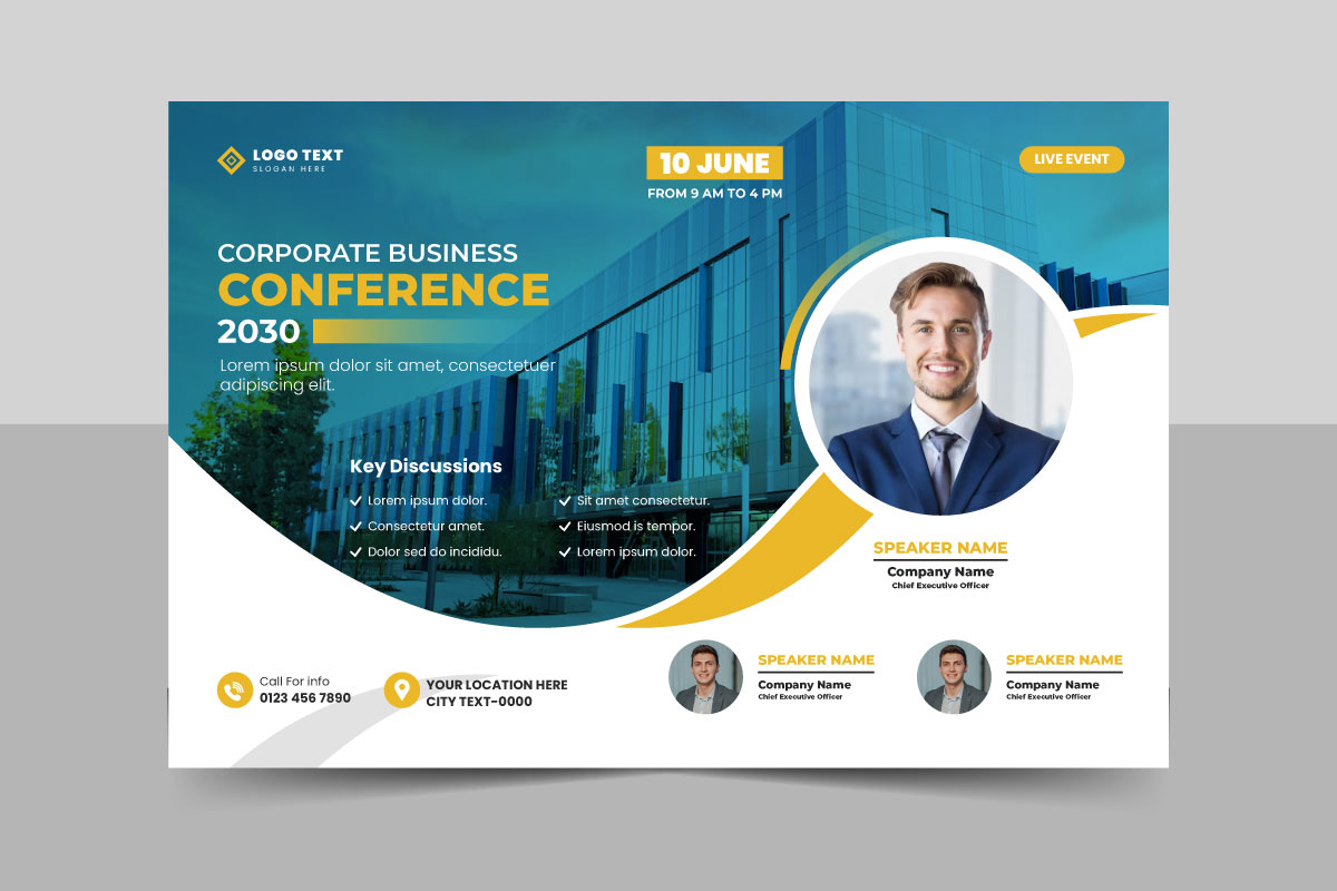 Business conference flyer template or webinar horizontal event banner