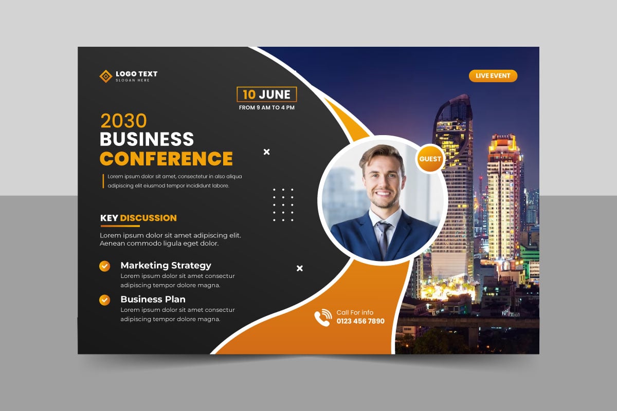 Business conference event flyer template or horizontal webinar invitation banner design