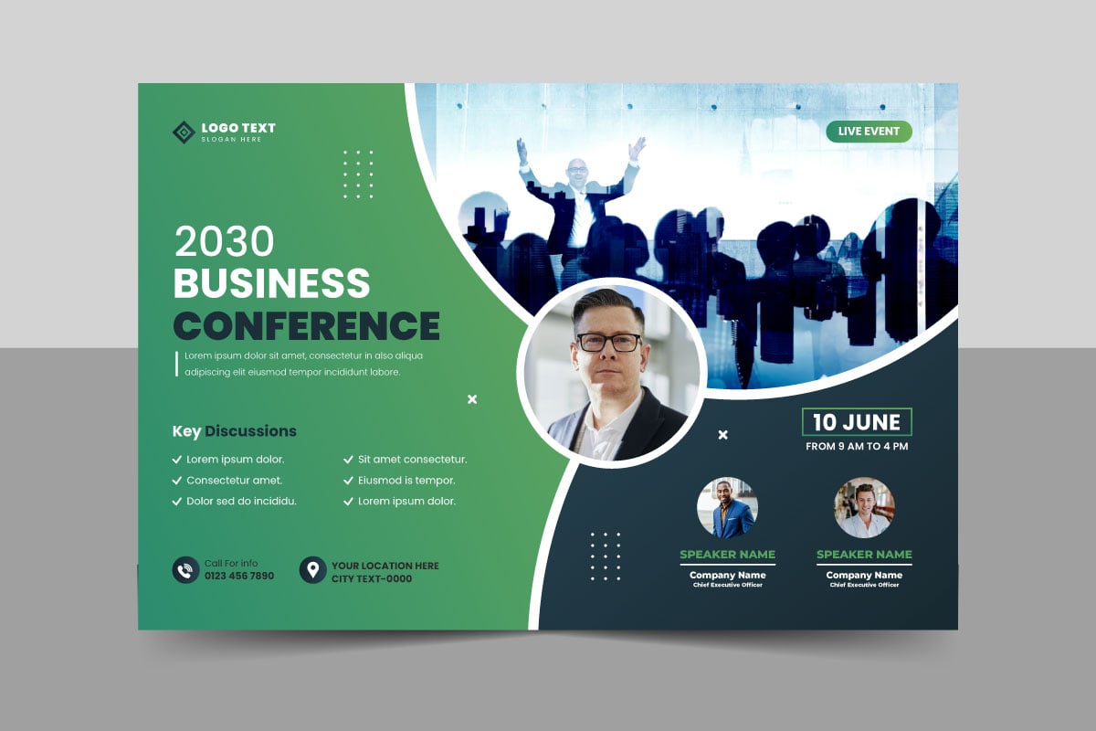 Creative business conference or webinar horizontal event flyer template and invitation banner design