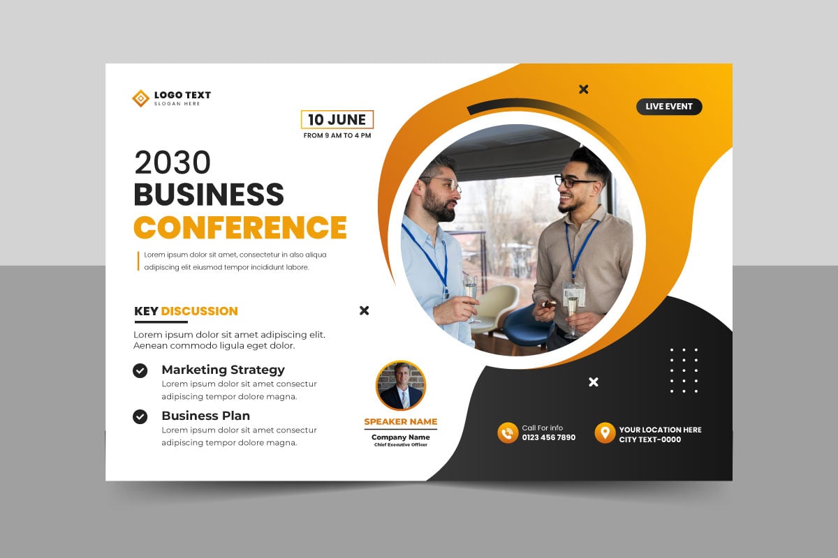 Business conference flyer template or webinar horizontal event banner and invitation banner
