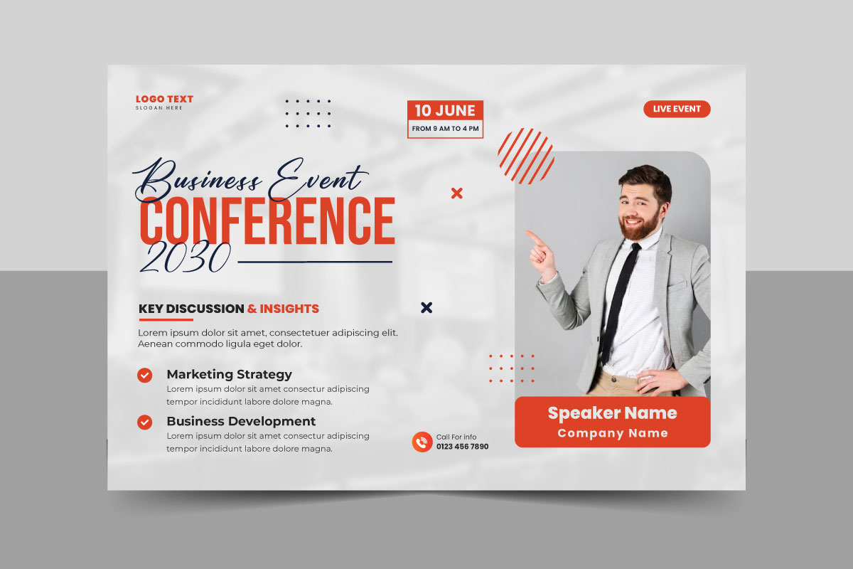 Abstract business conference flyer template. landscape Online live webinar poster banner design