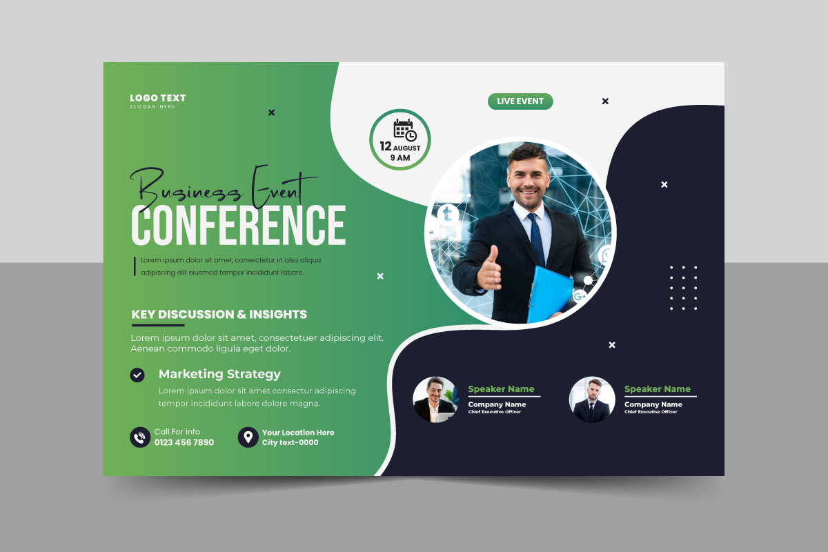 Conference event flyer template or horizontal live webinar invitation banner design