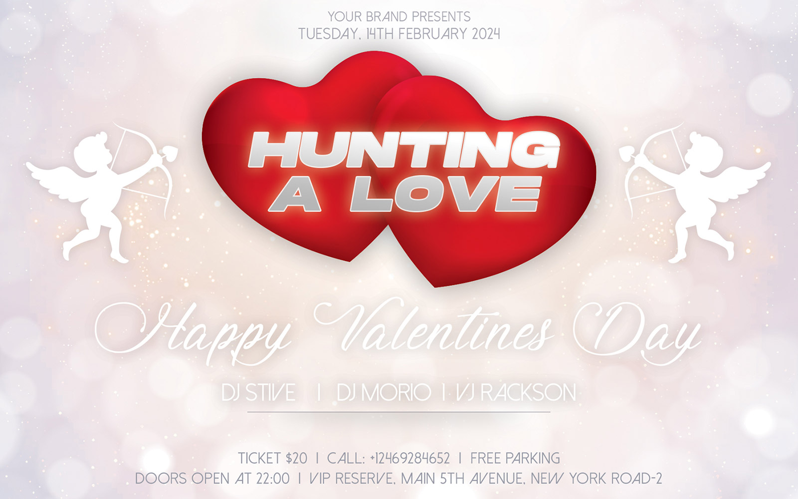 Valentines Day Invitation Flyer Greetings Template Design