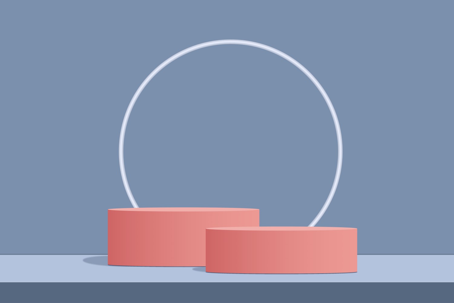 pink color Circular podium stage and white color ring with 3d background rendering