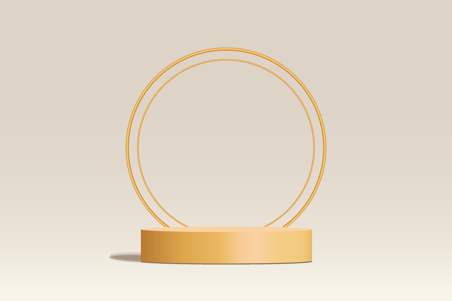 Golden color circular podium stage and two golden ring background 3d rendering