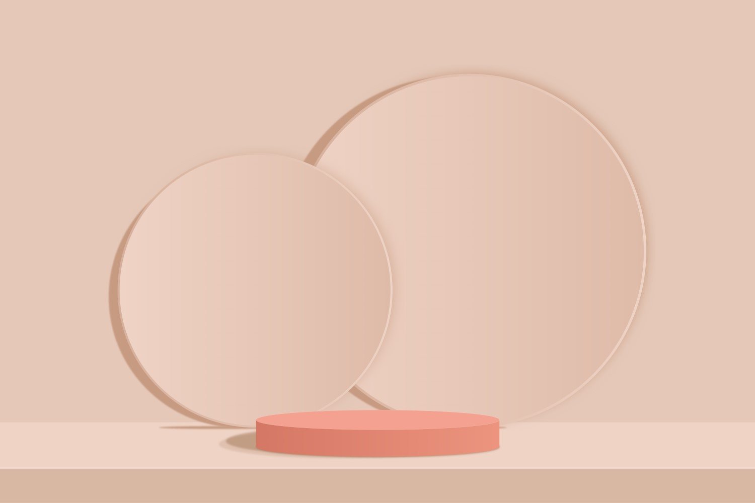 Rose gold circular podium stage and rounded shapes background 3d rendering