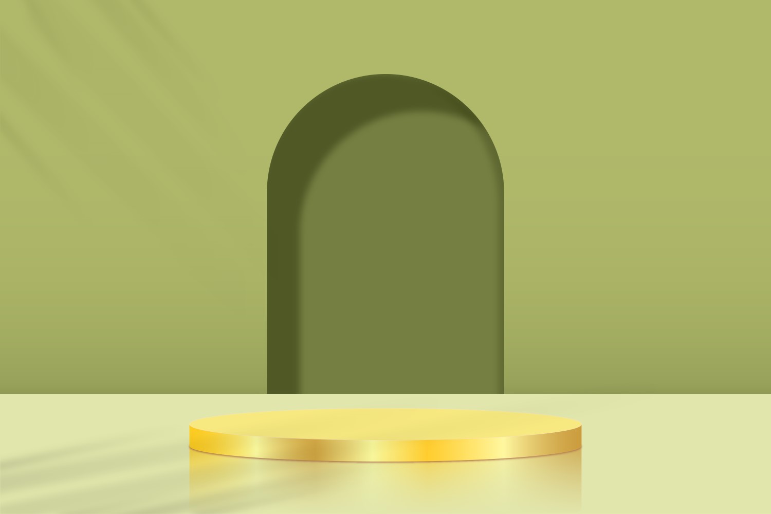 golden color circular podium stage and green color background 3d rendering