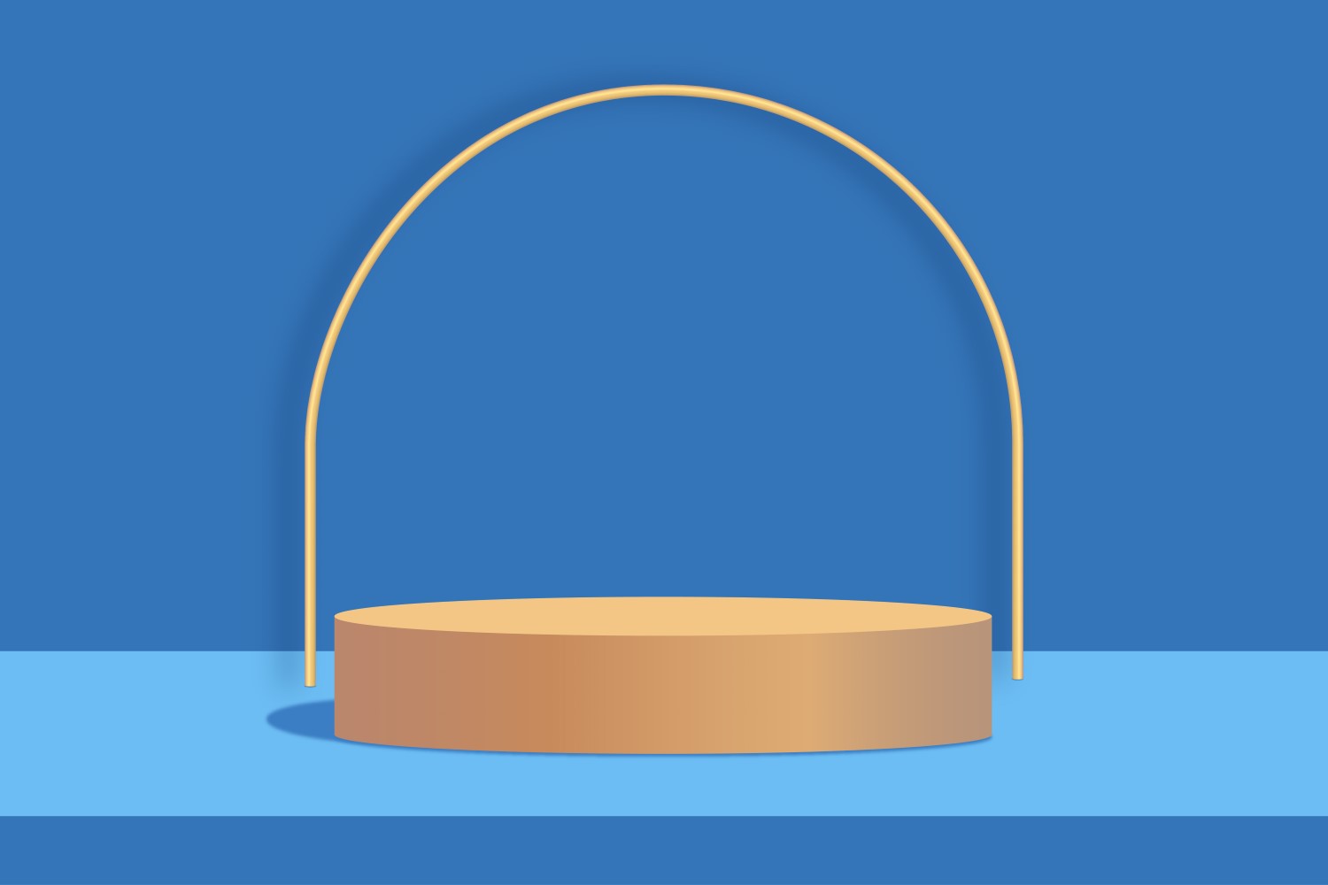 golden color circular podium stage and golden color ring background 3d rendering