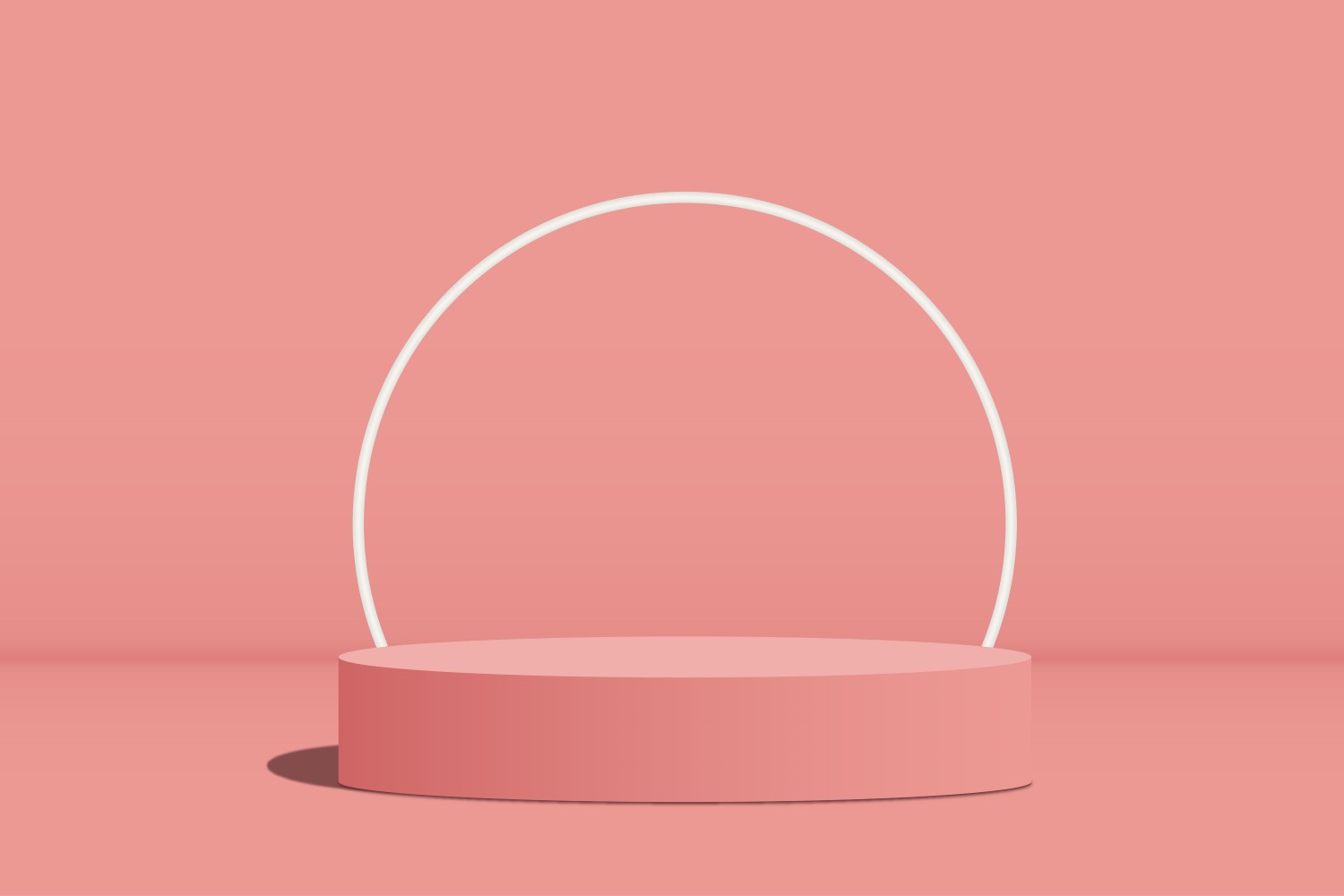 pink color circular podium stage and white color ring background 3d rendering.