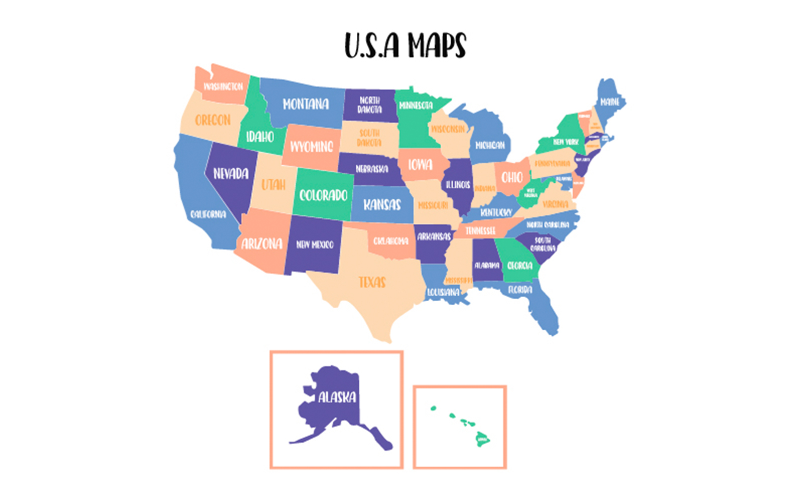 Usa Map Design with Pastel Color Illustration