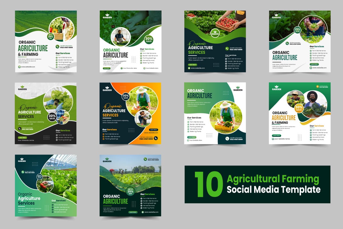 Agriculture farming services social media post banner set or agro farm business flyer design