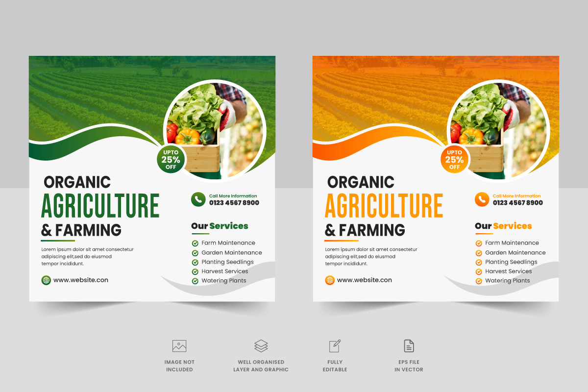 Agricultural and farming services social media post or web banner template design