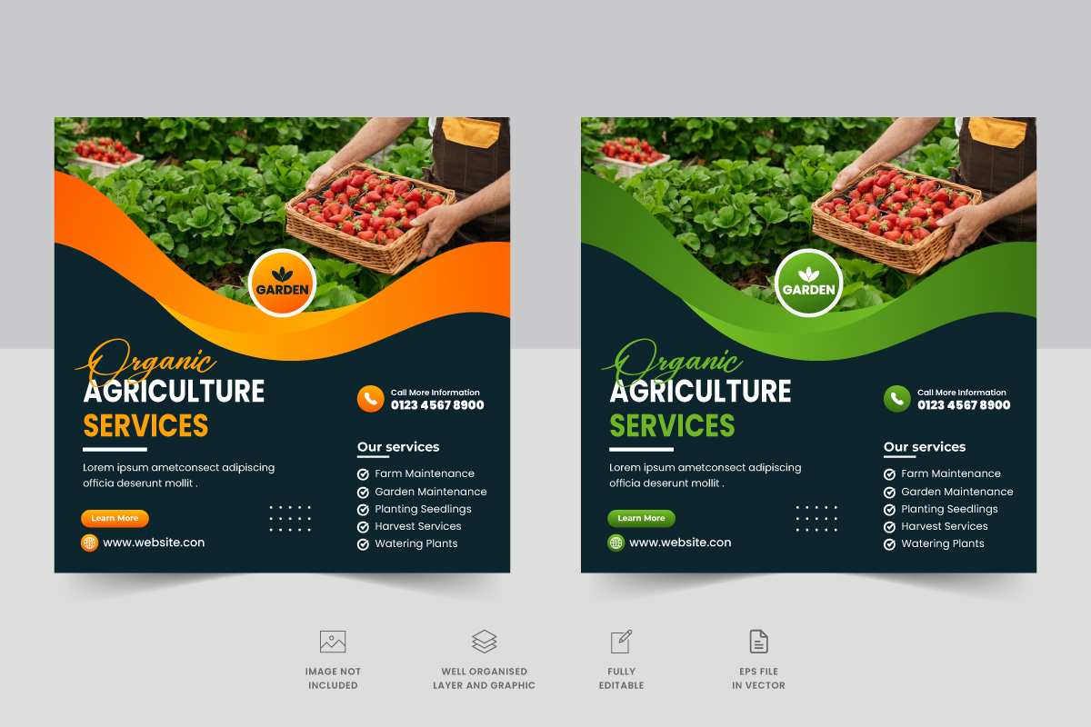 Organic agricultural and farming services social media post banner template
