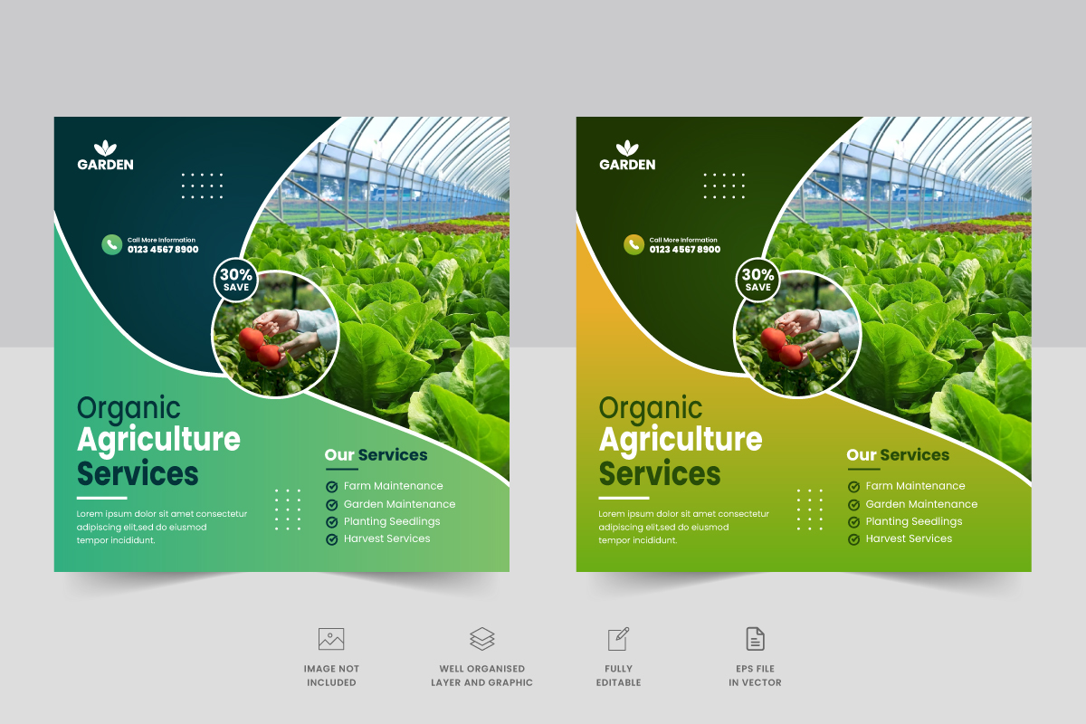 Agriculture farming services social media post banner template or Lawn gardening web banner